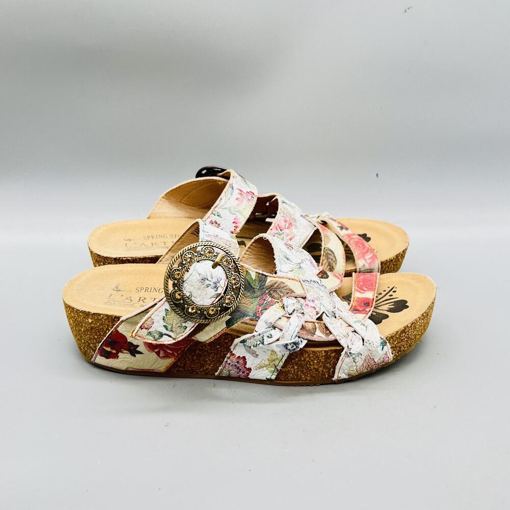 Spring Step L'Artiste Sandals Womens 5.5 Multicolor Leather Floral Wedge Shoes